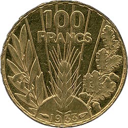 Monnaies de la 3ième République, les 100fr Bazor