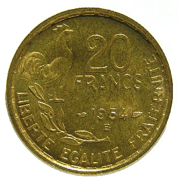 Monnaies de la 4ième République, la 20fr de G. Guiraud